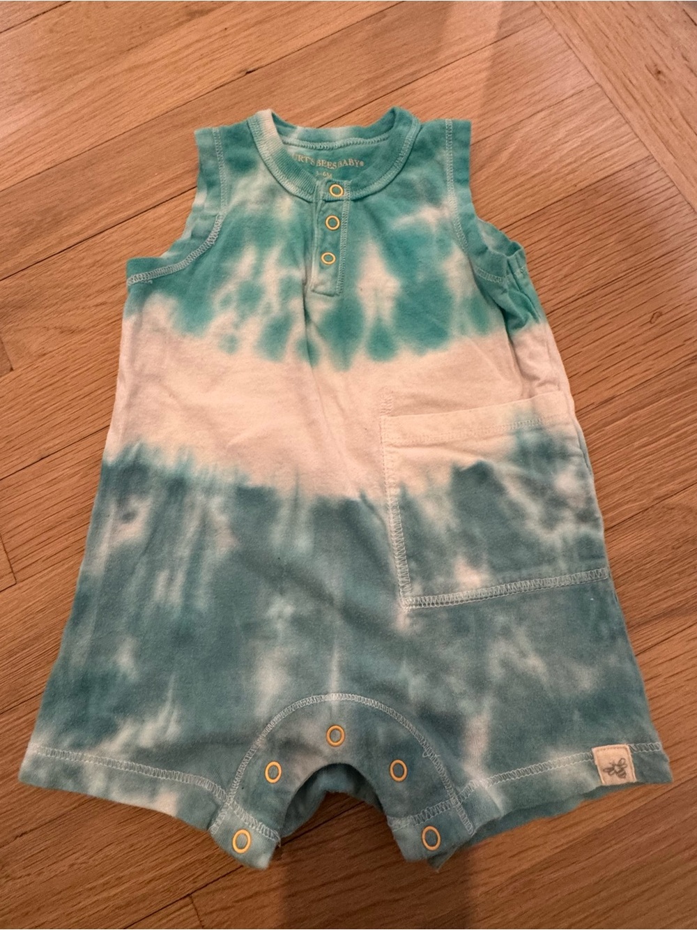 Burt's Bees Baby Organic Teal and White Tie-Dye Romper